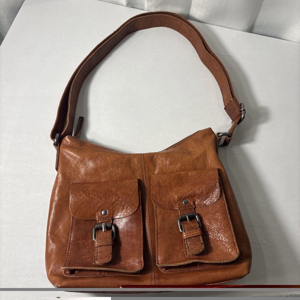 Spikes & Sparrow Cognac Soft Pebbled Leather Shoulder/Crossbody Purse Boho Bag